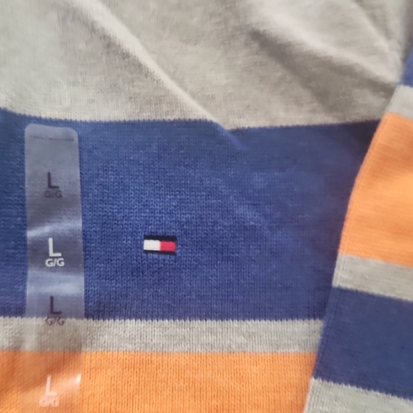 Tommy Hilfiger Men's Zip-Up Gray Sweater with Blue and Orange Stripes Large - Picture 9 of 17